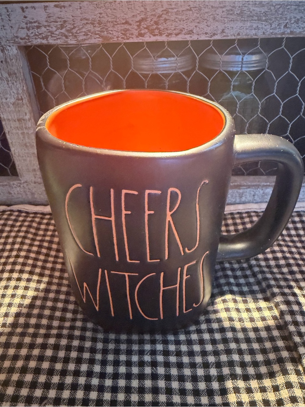 Rae Dunn Cheers Witches Matte Black and Orange Ceramic Coffee Mug